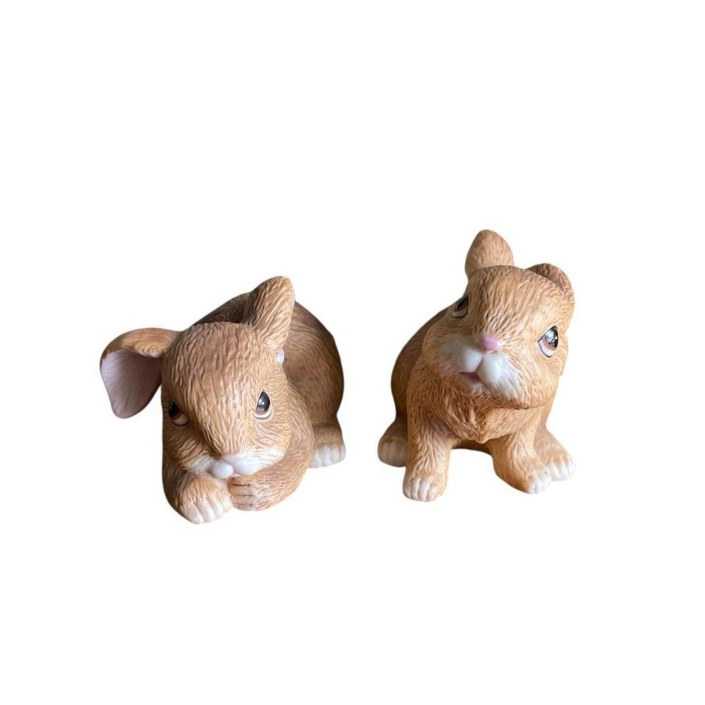 Homco 2 Rabbit Figurines‎ Brown #1465 Home Interiors Pair of Bunnies Light Brown
